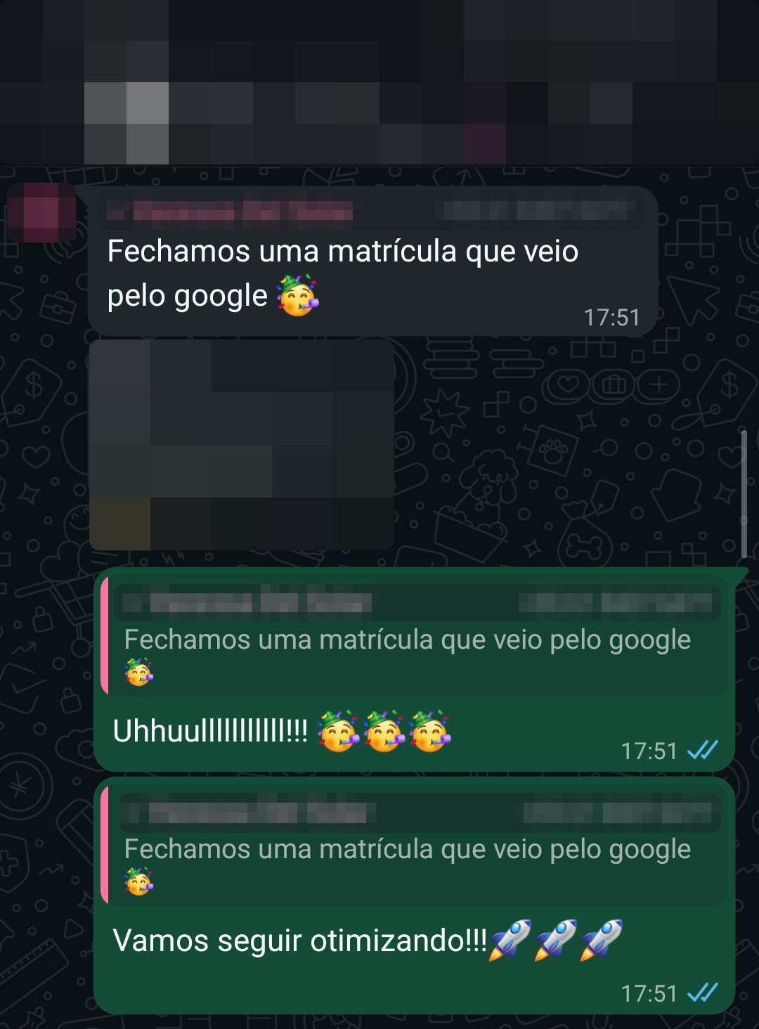 Cliente conta que fechou uma matrícula que veio pelo Google